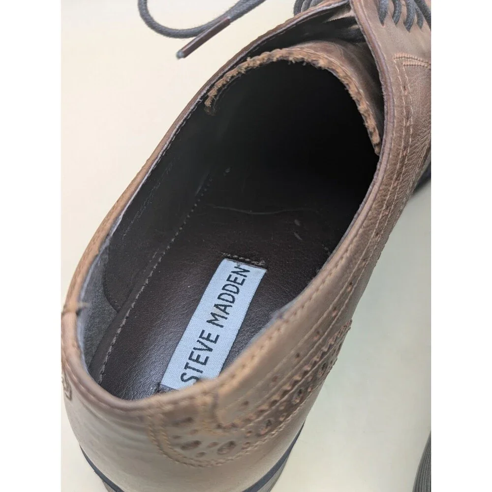Steve Madden Men’s 10 Brown Leather Wingtip Oxfords Brogue Dress Shoes Lace Up